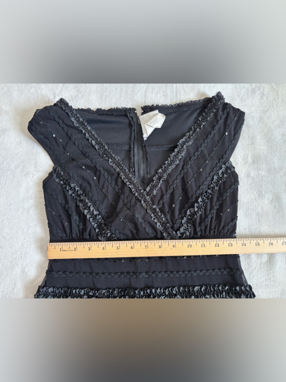 Tadashi Shoji Vintage Black Sequin Tiered Ruffle Cocktail WhimsigothDress Size 8 - Picture 7 of 11